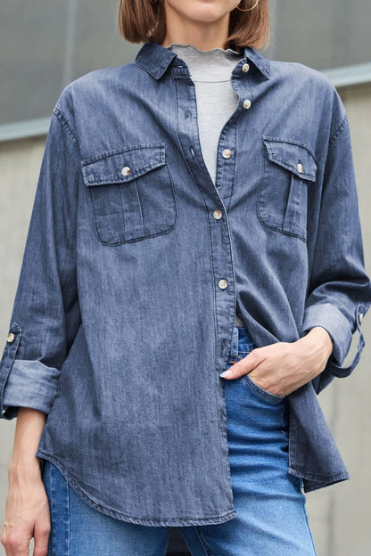 Doravelle Button Front Denim Shirt Top