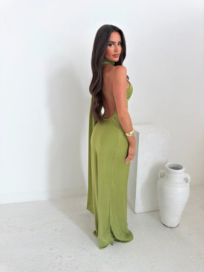 Reine Satin Open Back Lightweight Summer Maxi Dress