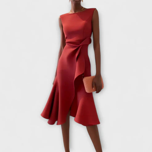 Kaelisse Sleeveless Draped Elegant Midi Dress