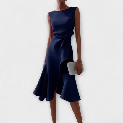 Kaelisse Sleeveless Draped Elegant Midi Dress