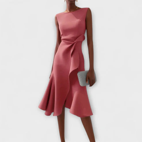 Kaelisse Sleeveless Draped Elegant Midi Dress