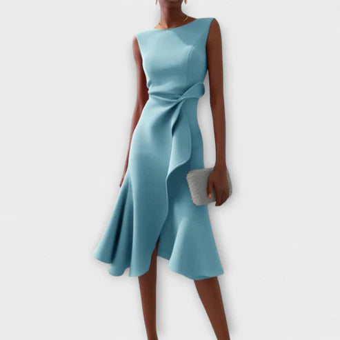 Kaelisse Sleeveless Draped Elegant Midi Dress
