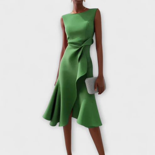 Kaelisse Sleeveless Draped Elegant Midi Dress