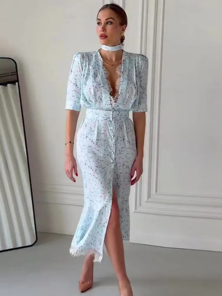 Adeline Floral Satin Wedding Guest Maxi Dress