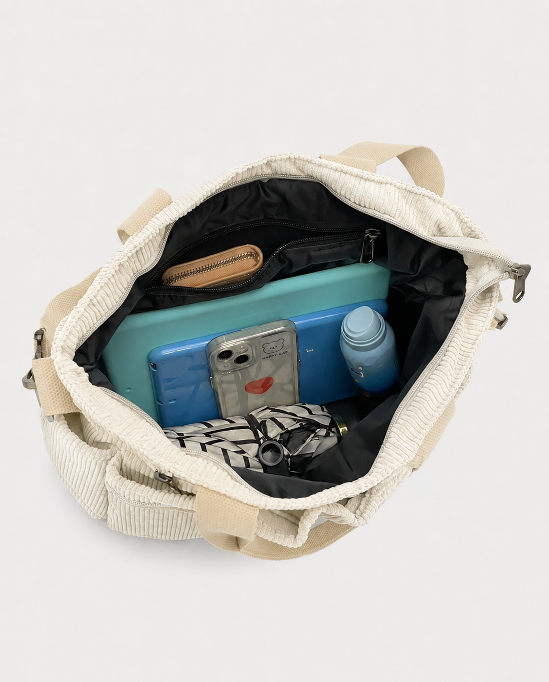 Griselda Corduroy Utility Tote Bag - Beige