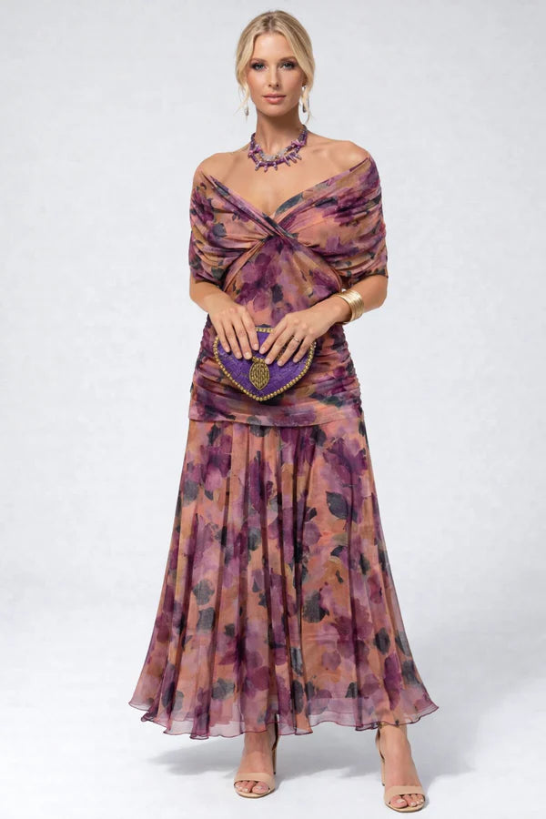 Zoravelle Floral Off Shoulder Wedding Guest Midi Dress