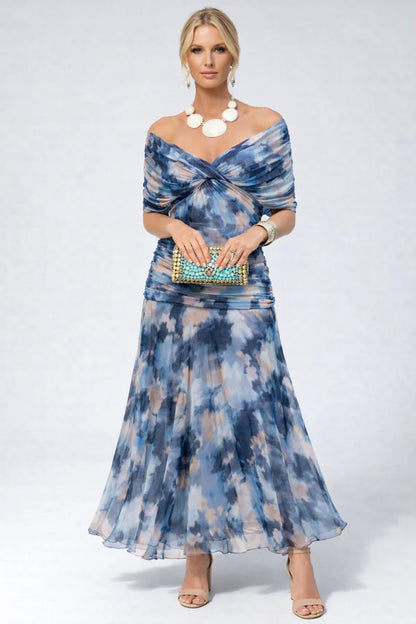 Zoravelle Floral Off Shoulder Wedding Guest Midi Dress