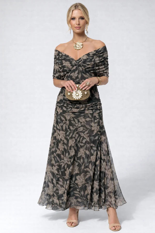 Zoravelle Floral Off Shoulder Wedding Guest Midi Dress