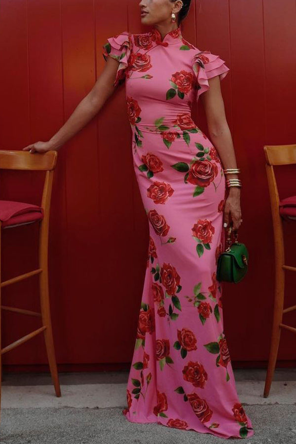 Rosalind Rose Print Ruffle Maxi Dress