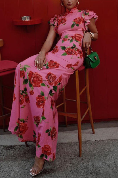 Rosalind Rose Print Ruffle Maxi Dress