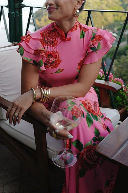 Rosalind Rose Print Ruffle Maxi Dress