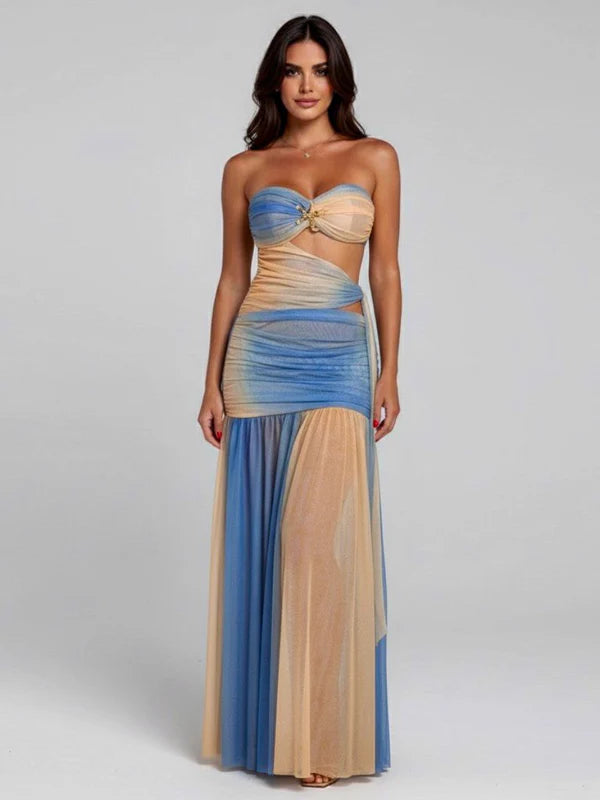 Belavina Strapless Cutout Evening Maxi Dress