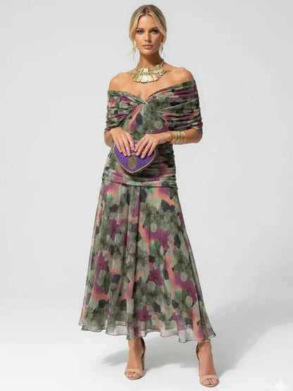 Zoravelle Floral Off Shoulder Wedding Guest Midi Dress