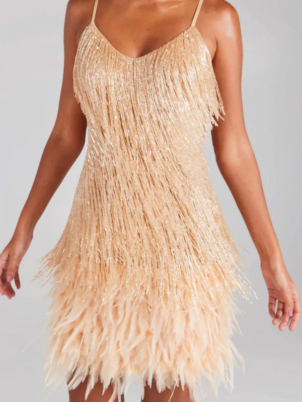 Valoria Fringe Sequin Party Mini Dress