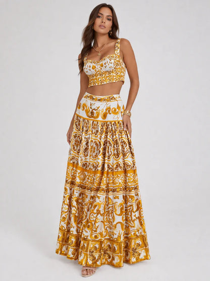 Amirelle Printed Crop Top Maxi Skirt Set