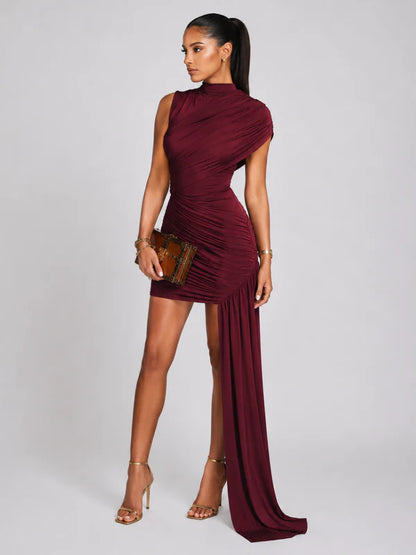 Yvelora Asymmetrical Ruched Party Mini Dress