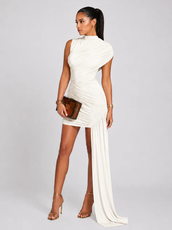 Yvelora Asymmetrical Ruched Party Mini Dress