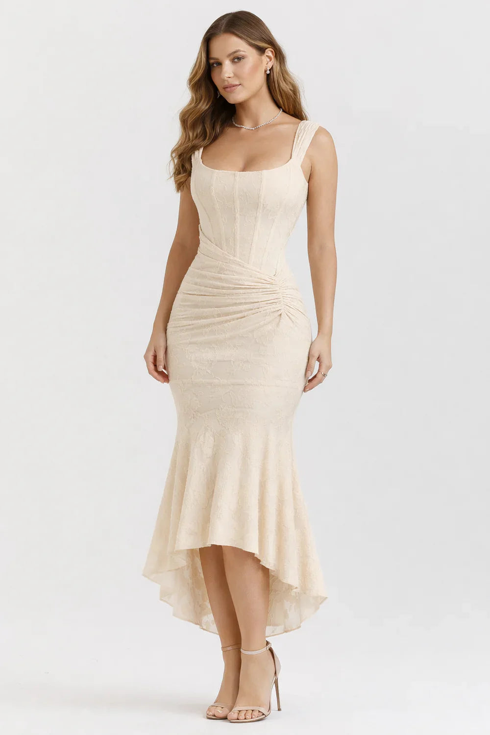 Oriannele Jacquard Corset Evening Midi Dress