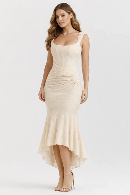 Oriannele Jacquard Corset Evening Midi Dress