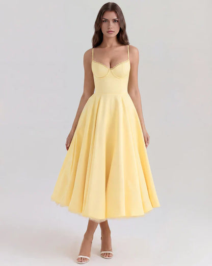 Savelina Satin Fit And Flare Midi Dress