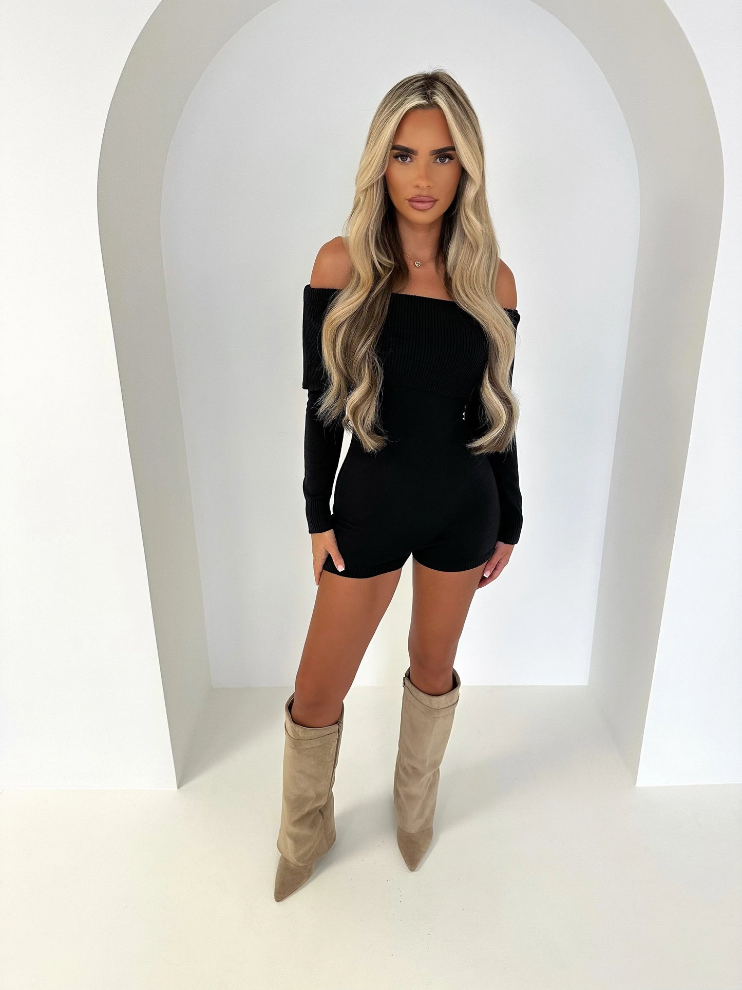 Jacie Knit Off Shoulder Lightweight Summer Playsuit
