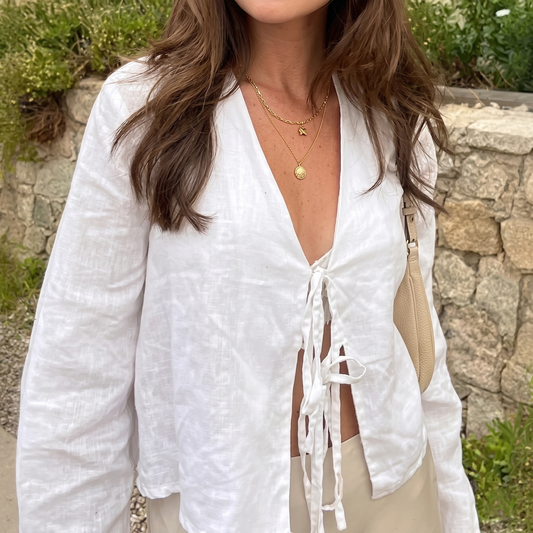 Clarisse Tie Front Linen Cropped Shirt