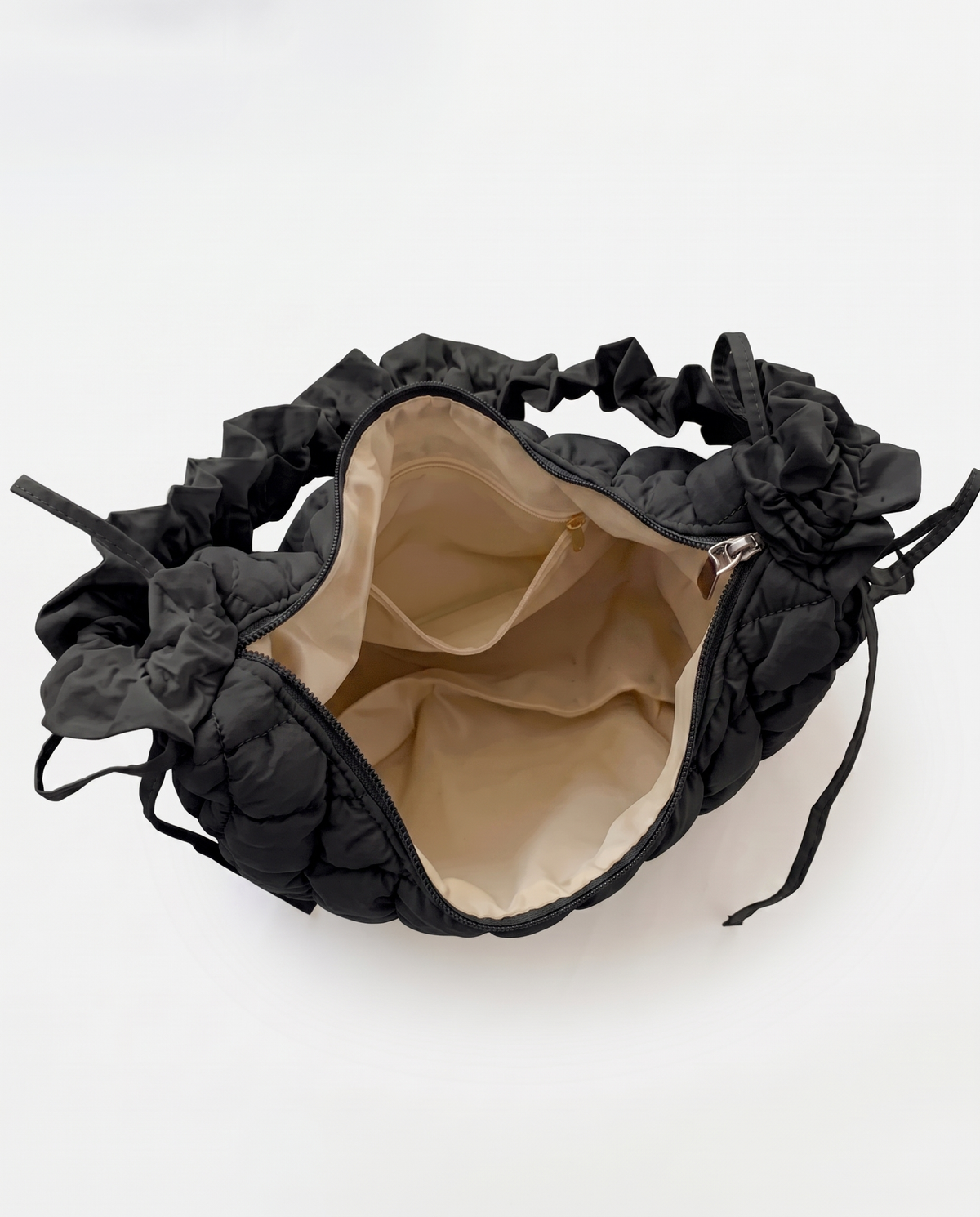 Rosalie Ruffle Quilted Women's Hobo Bag, Polyester Padded Shoulder Bag