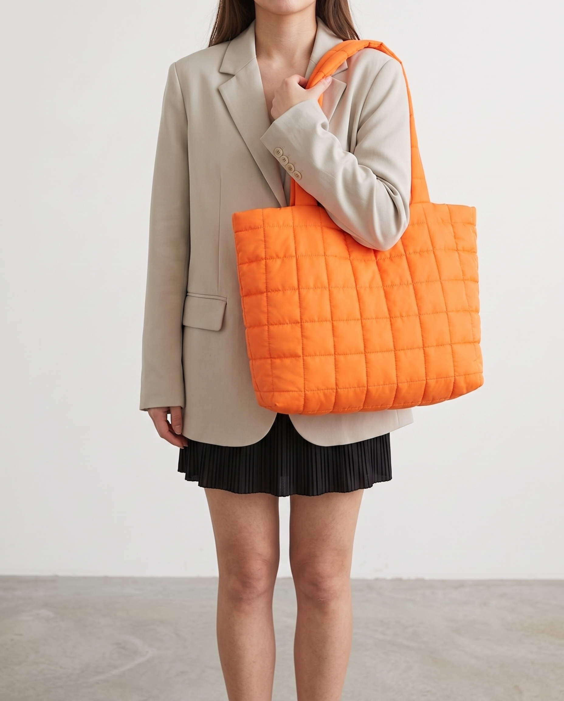 Briony Large Quilted Tote Bag - Orange