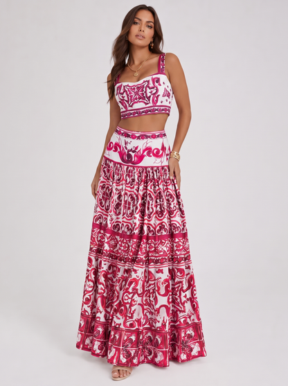 Amirelle Printed Crop Top Maxi Skirt Set
