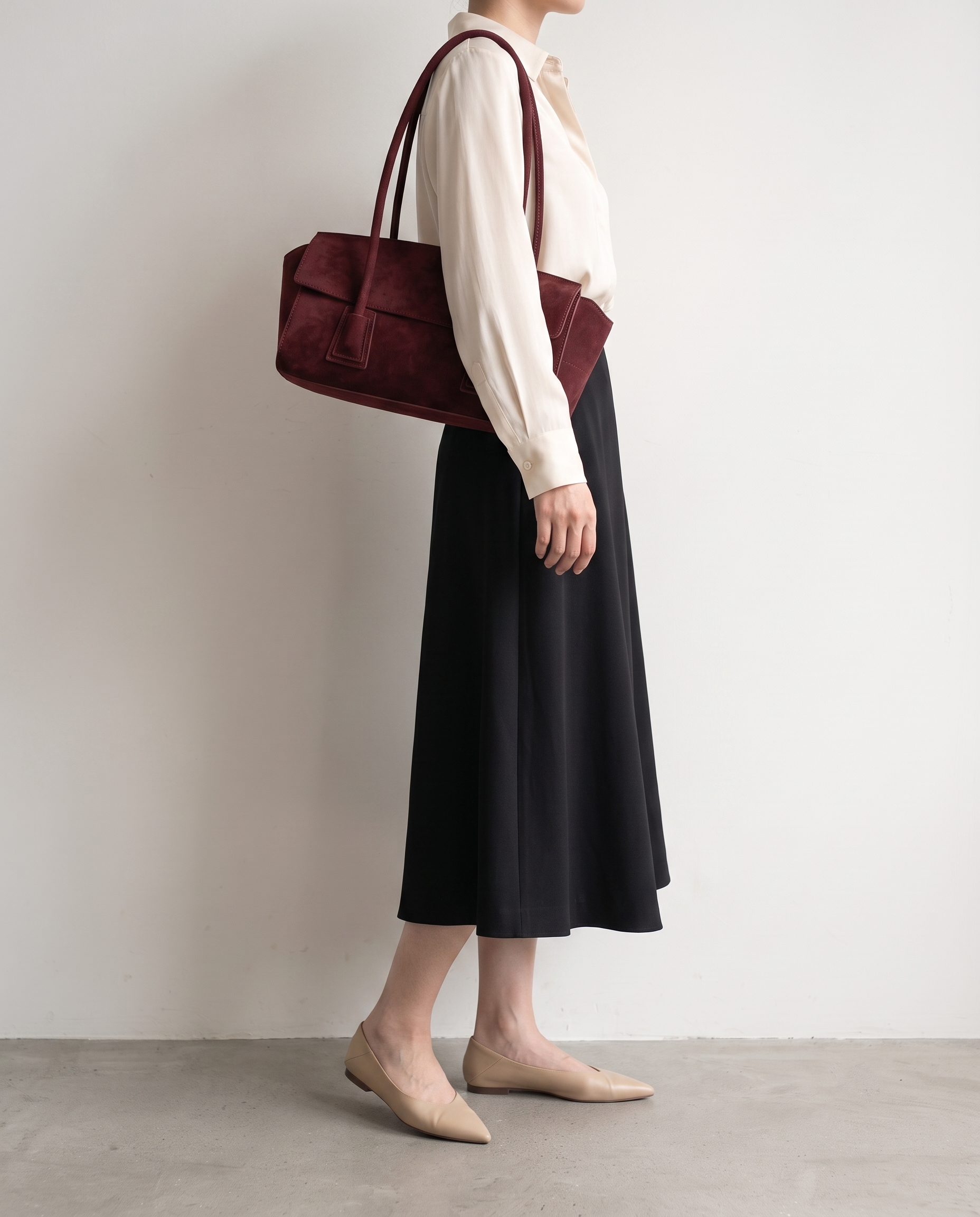 Tabitha Suede Shoulder Tote Bag - Burgundy
