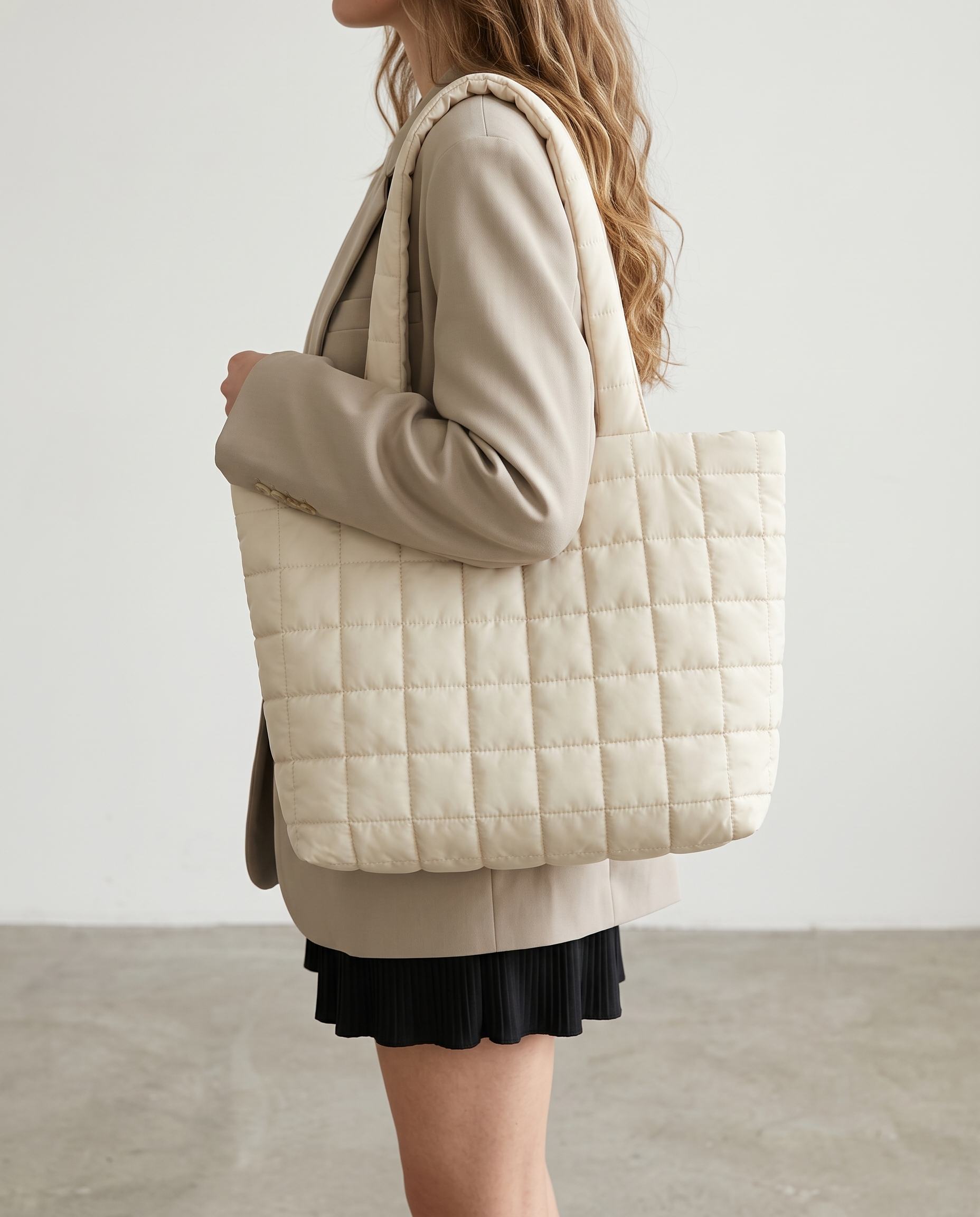 Briony Large Quilted Tote Bag - Khaki