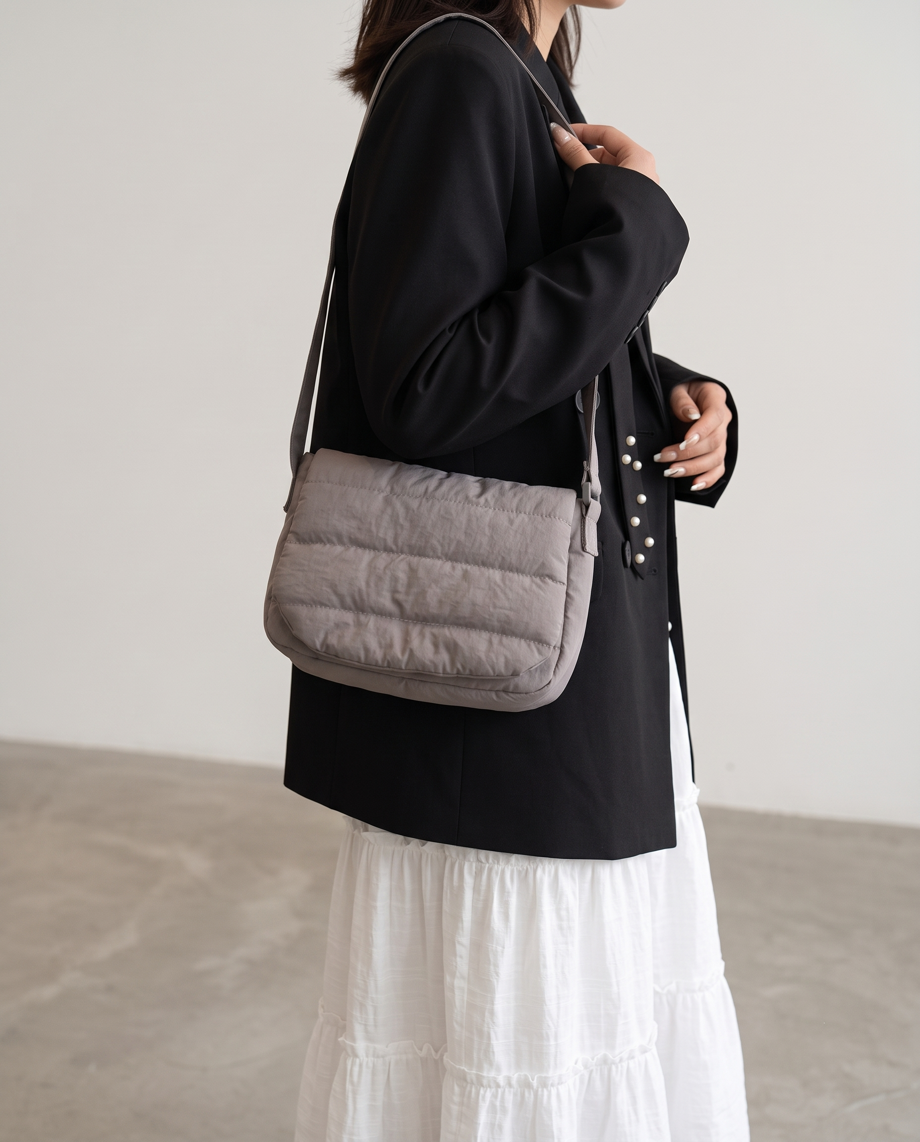 Primella Quilted Crossbody Shoulder Bag - Grey