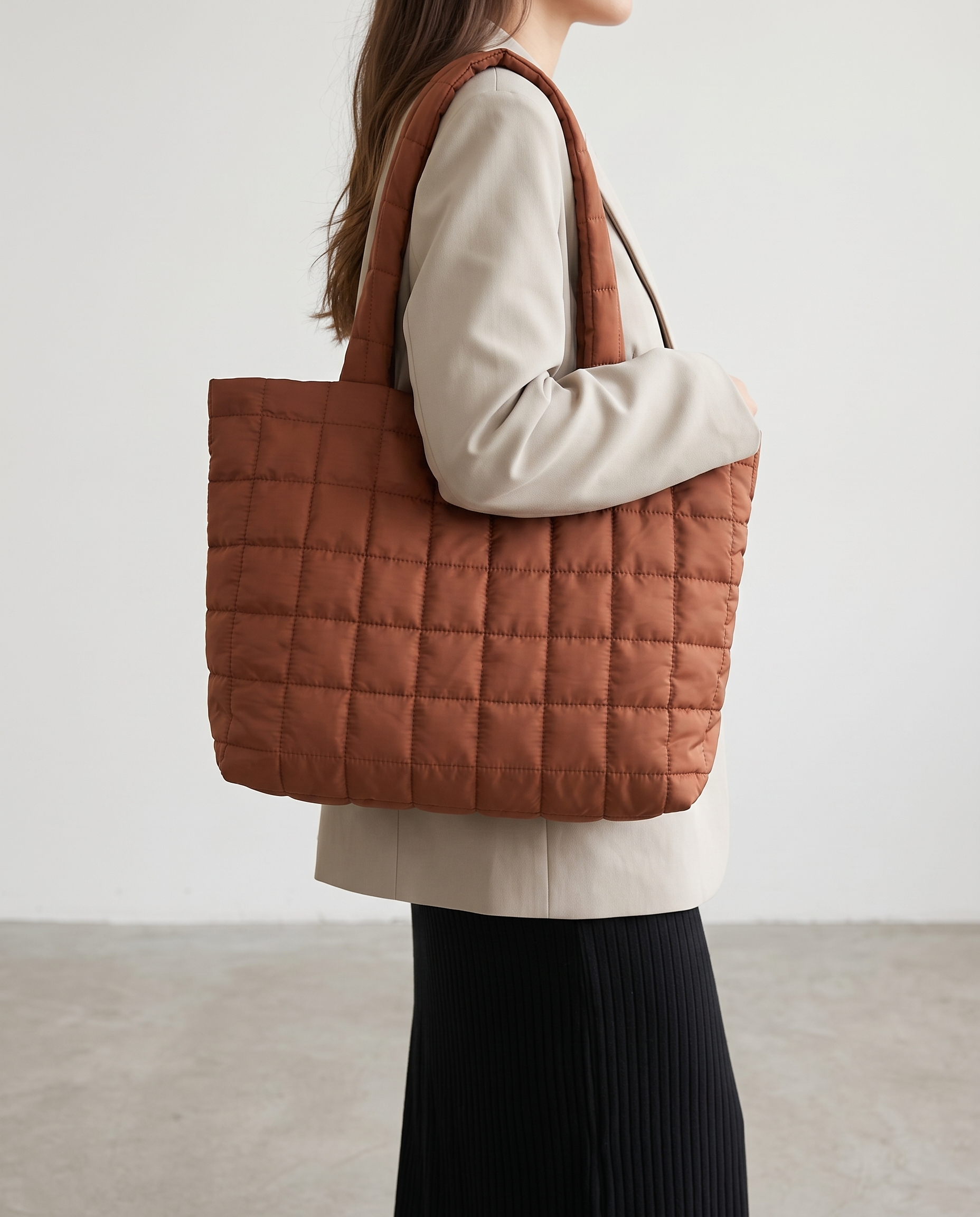 Briony Large Quilted Tote Bag - Brown