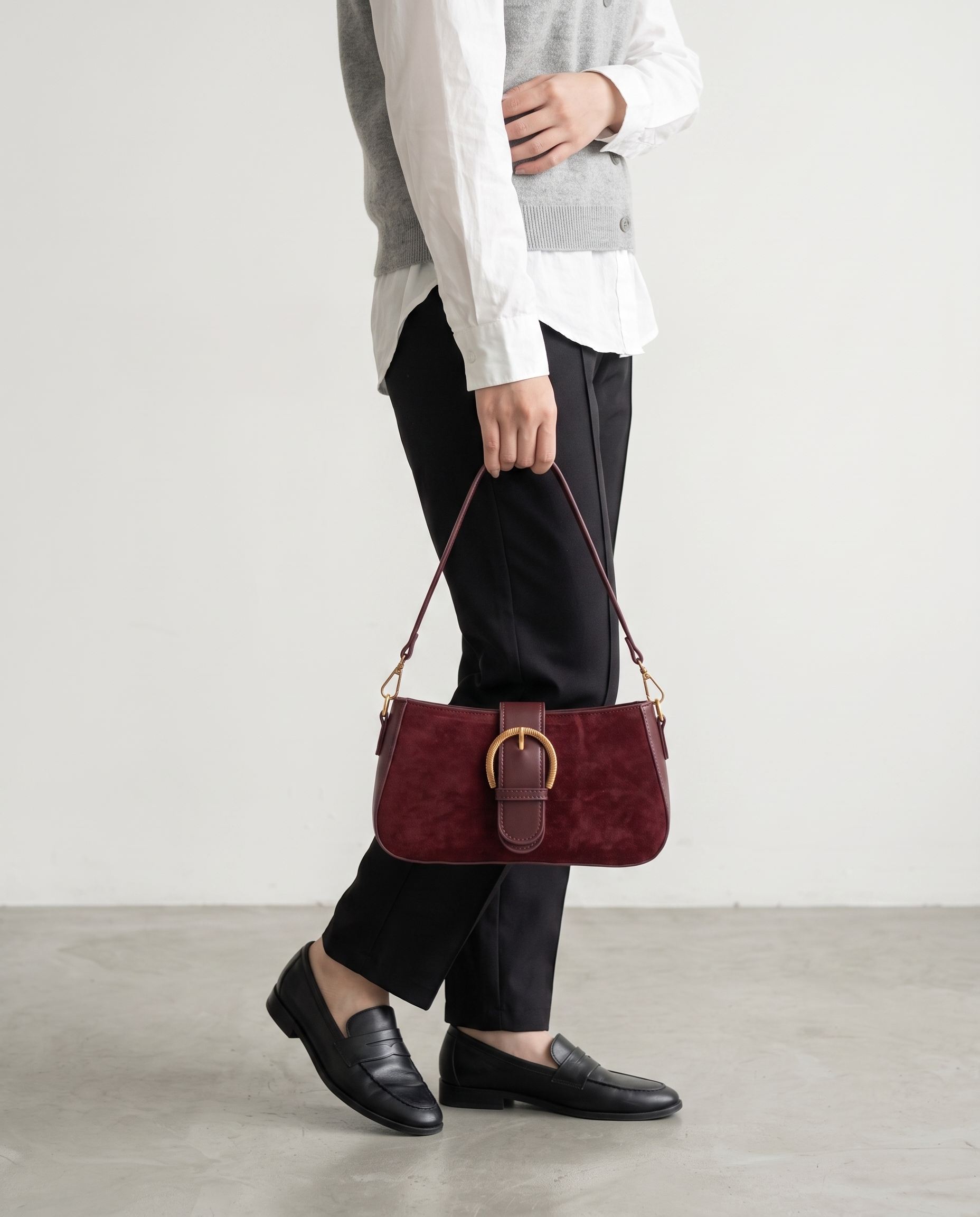 Verity Suede Shoulder Bag - Burgundy