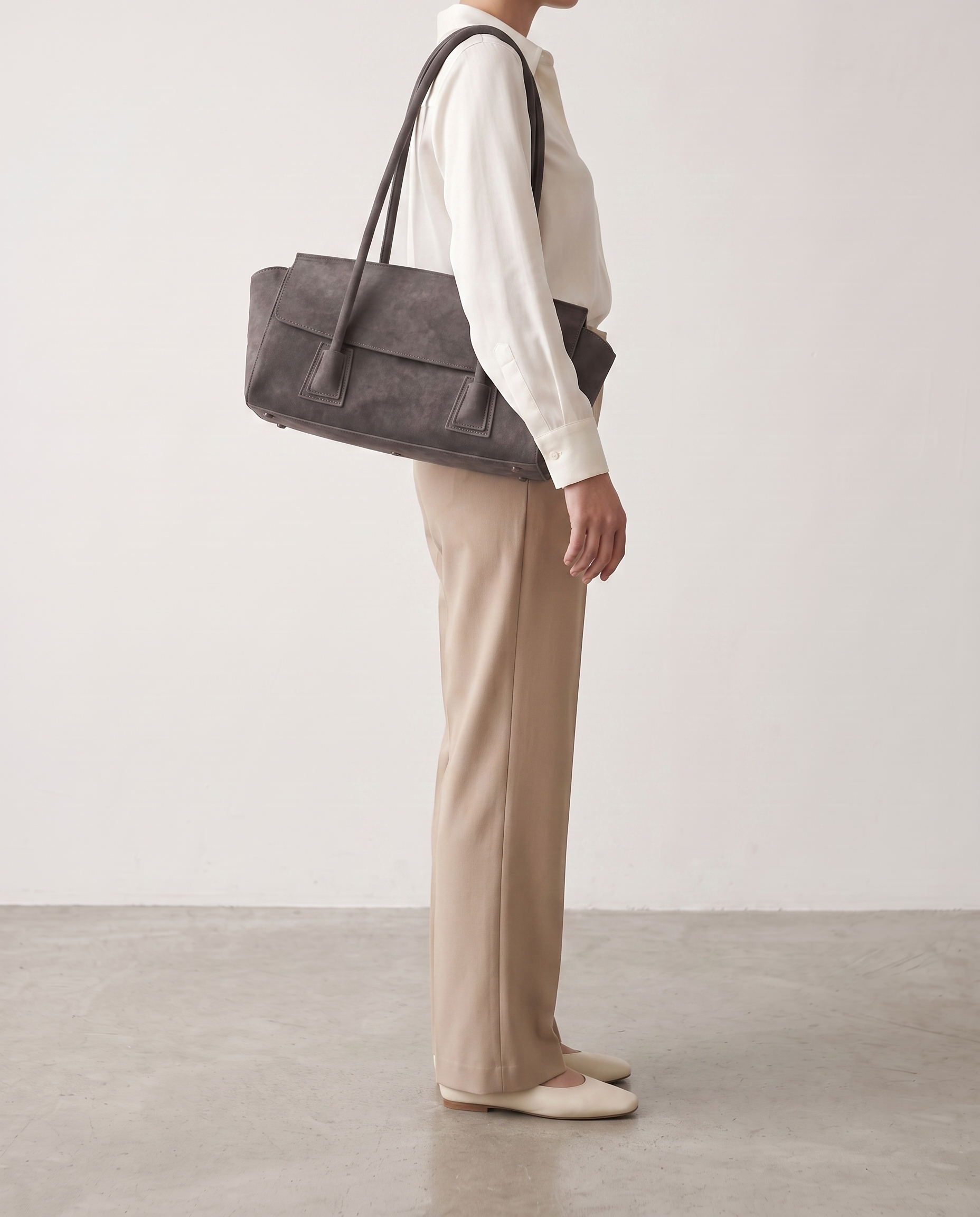 Tabitha Suede Shoulder Tote Bag - Grey
