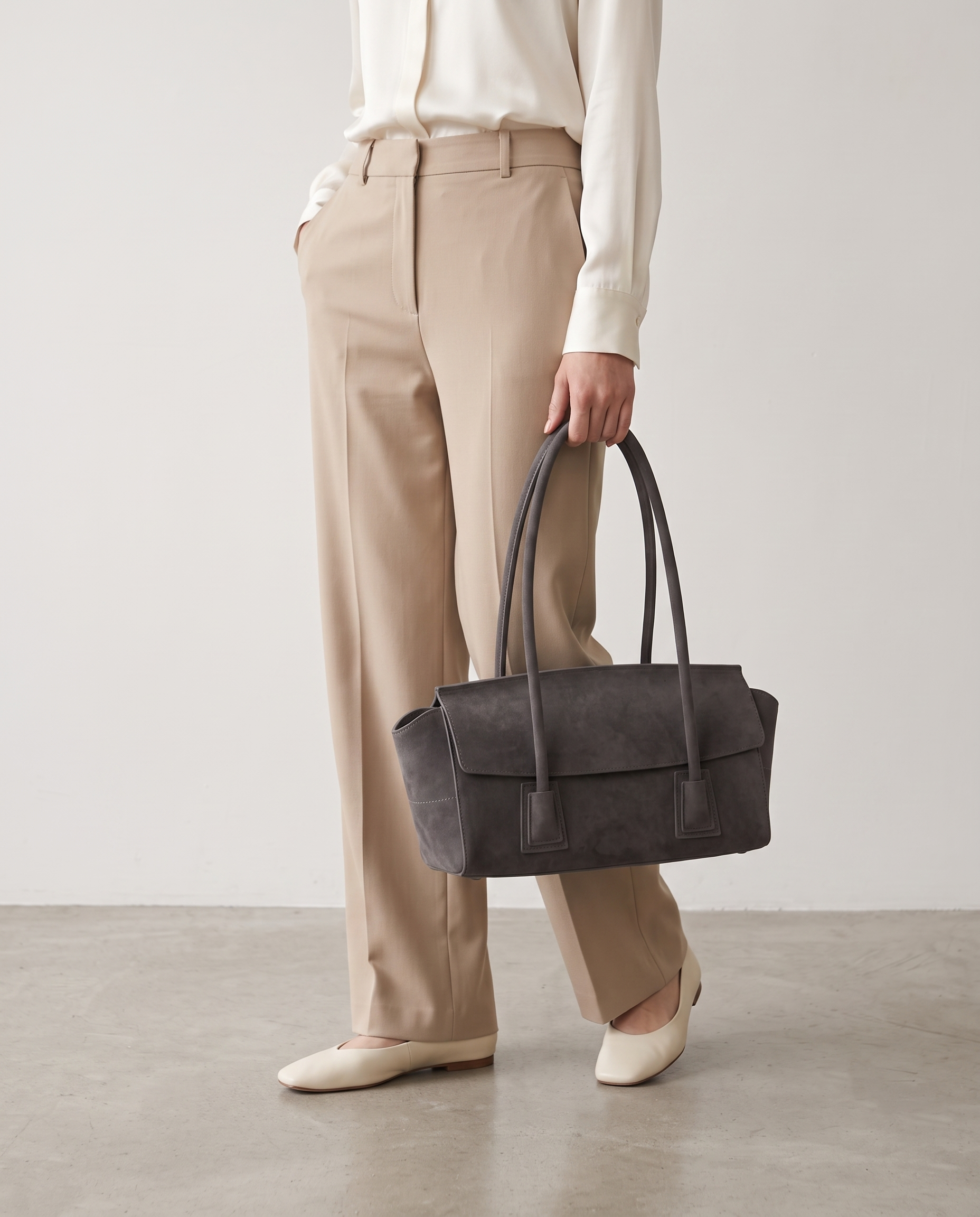 Tabitha Suede Shoulder Tote Bag - Grey