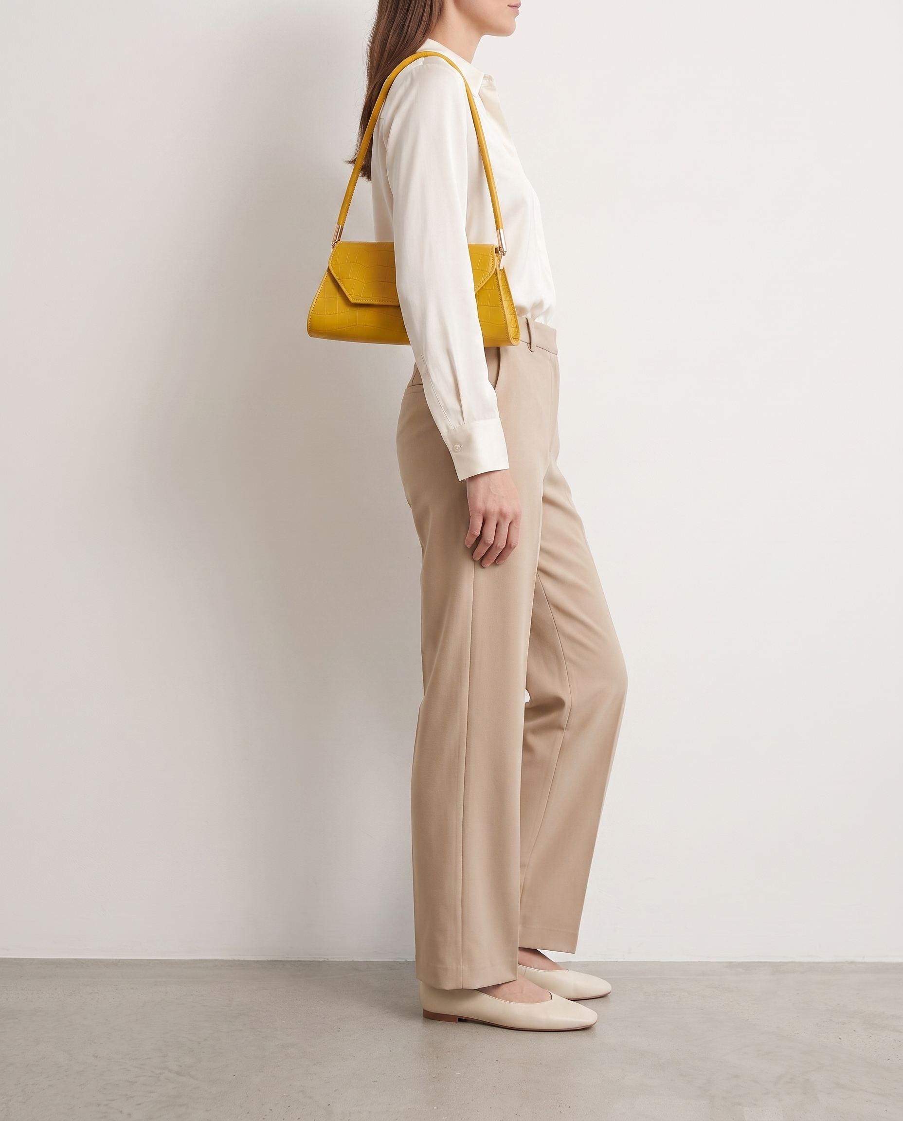 Philippa Croc Embossed Shoulder Bag - Yellow