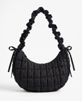Rosalie Ruffle Quilted Hobo Shoulder Bag - Black