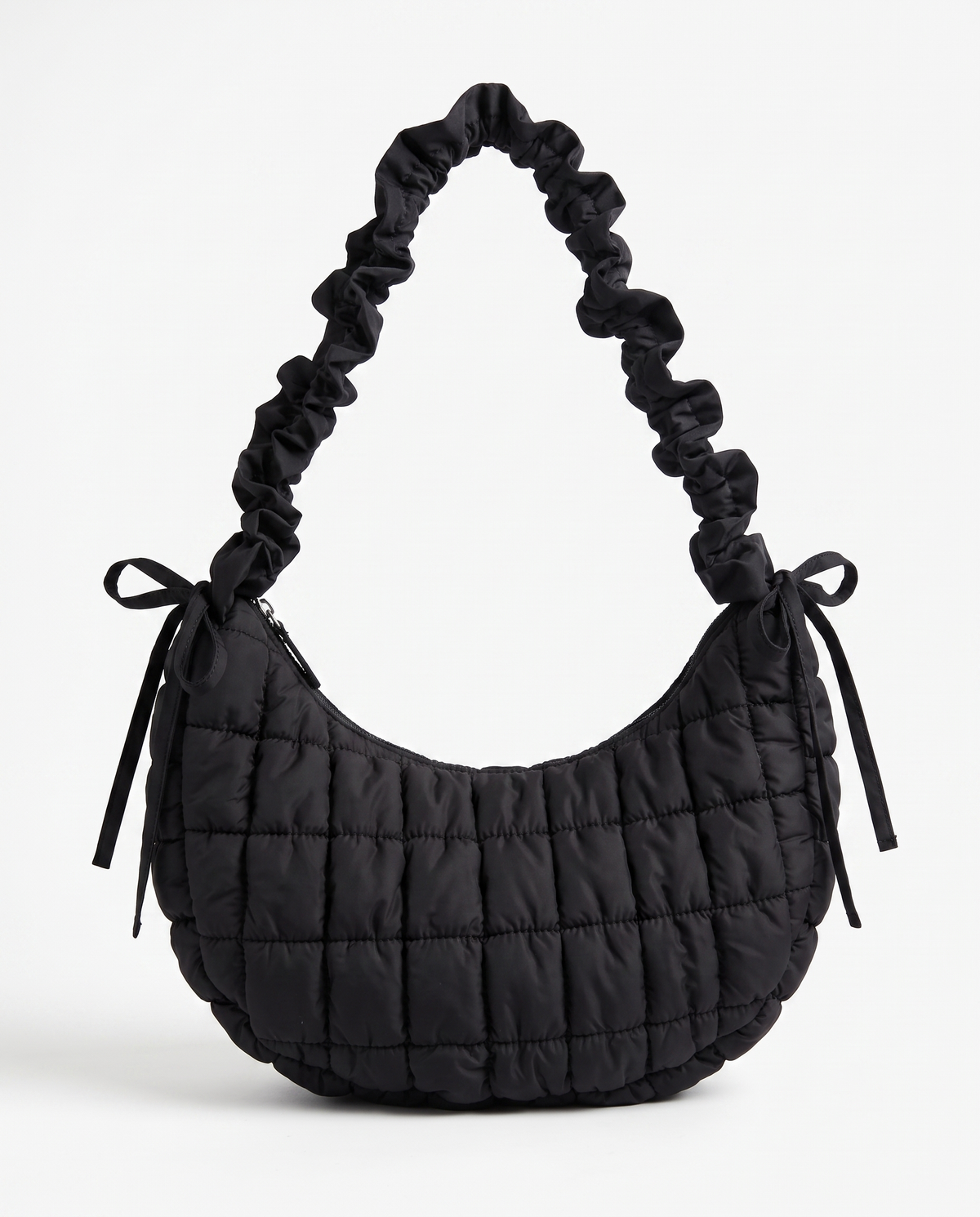 Rosalie Ruffle Quilted Women's Hobo Bag, Polyester Padded Shoulder Bag
