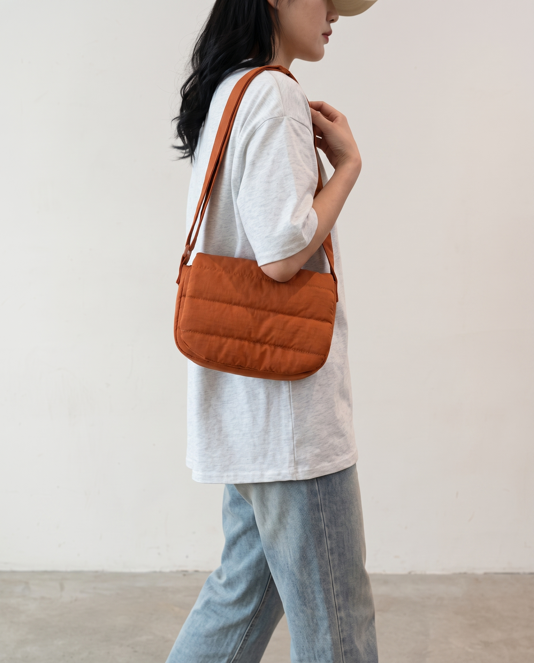 Primella Quilted Crossbody Shoulder Bag - Orange