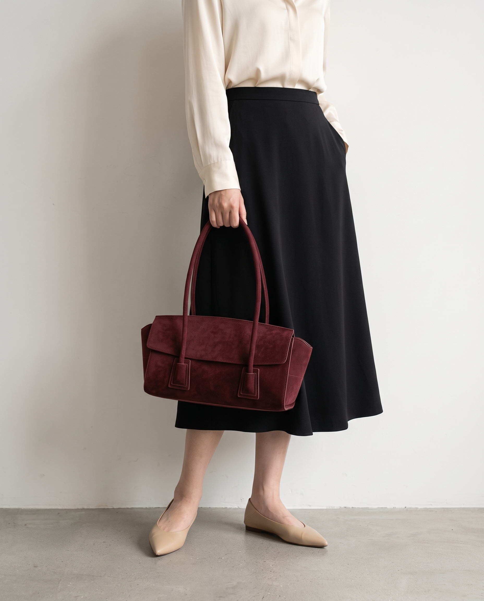 Tabitha Suede Shoulder Tote Bag - Burgundy