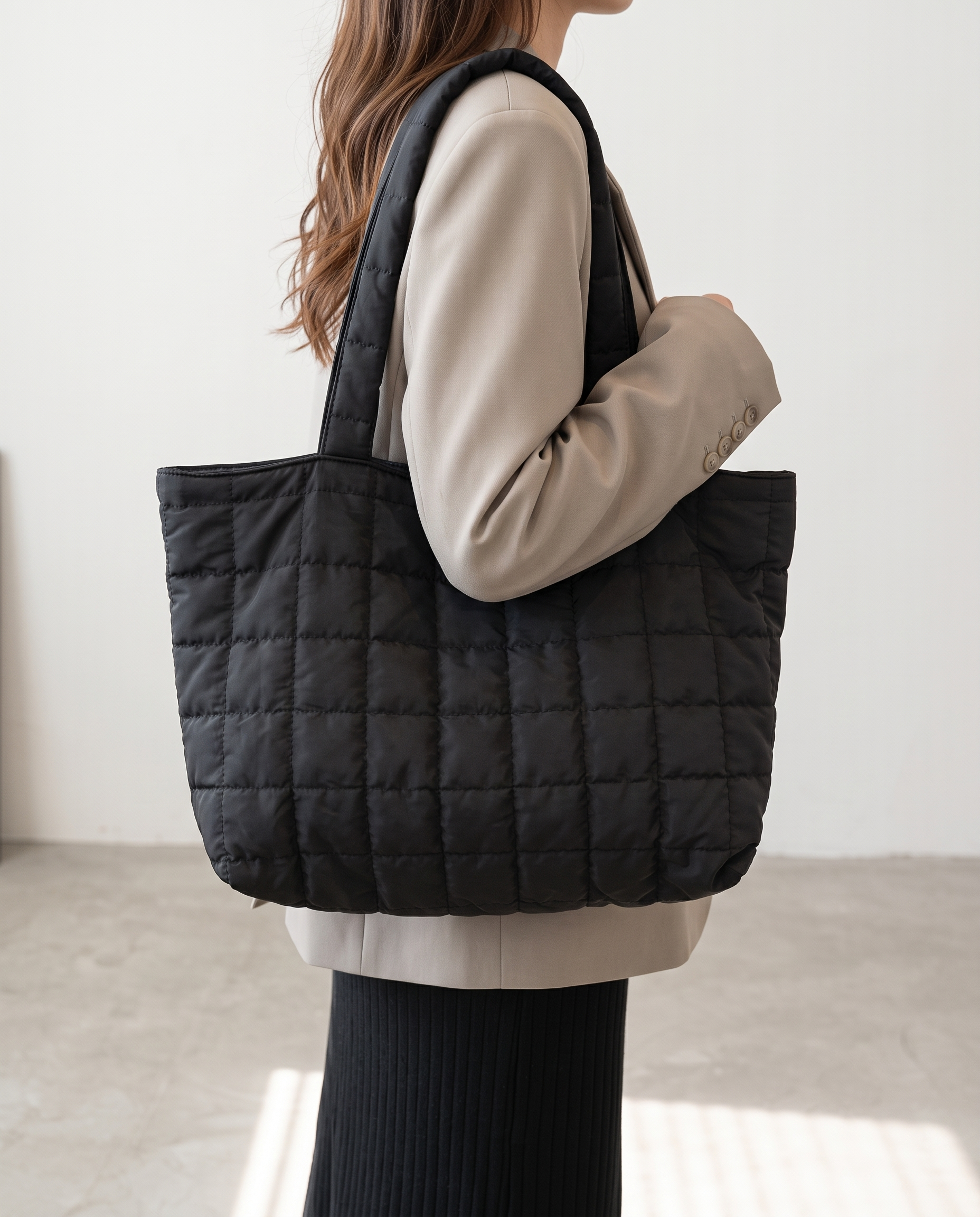Briony Large Quilted Tote Bag - Black