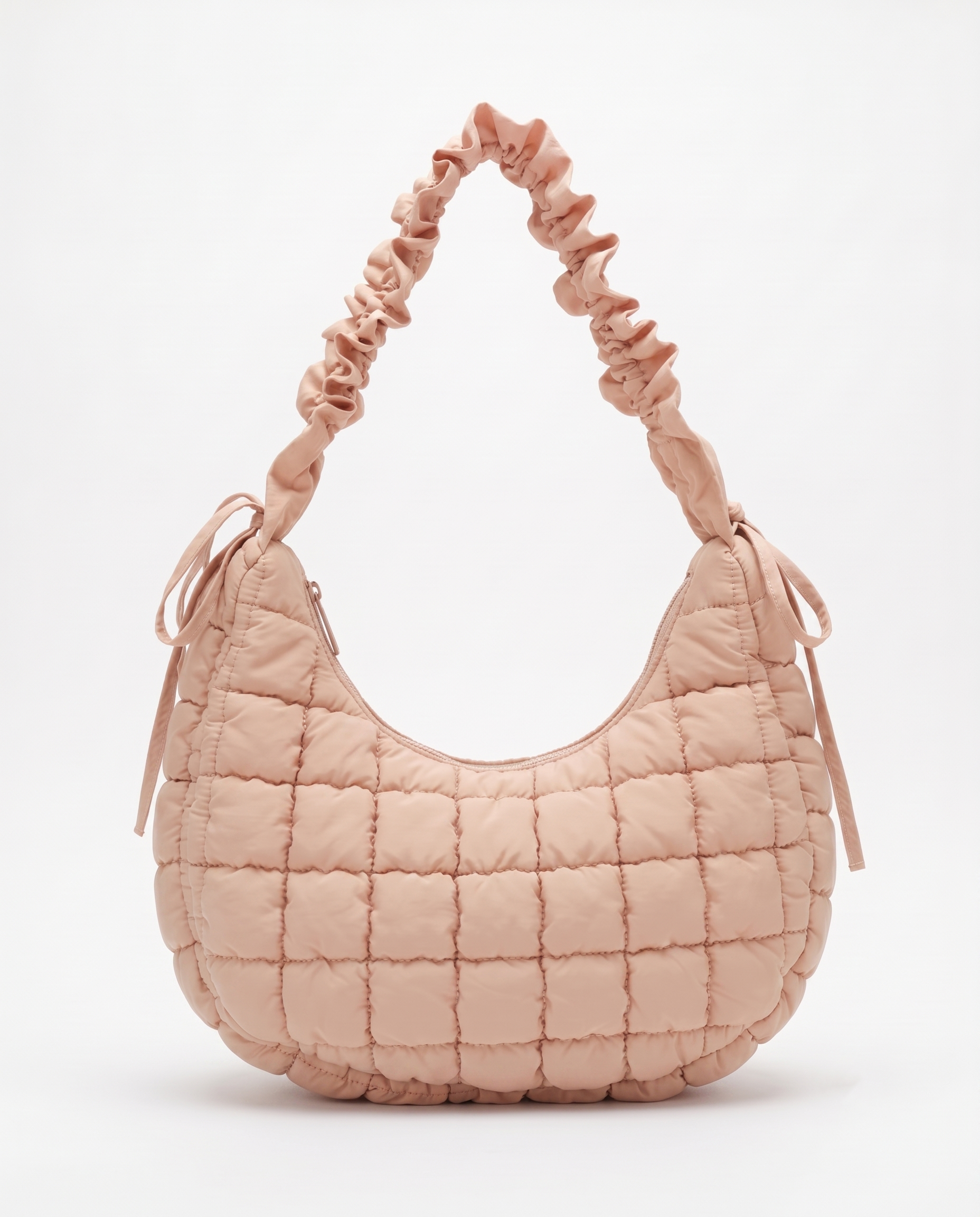 Rosalie Ruffle Quilted Hobo Shoulder Bag - Pink