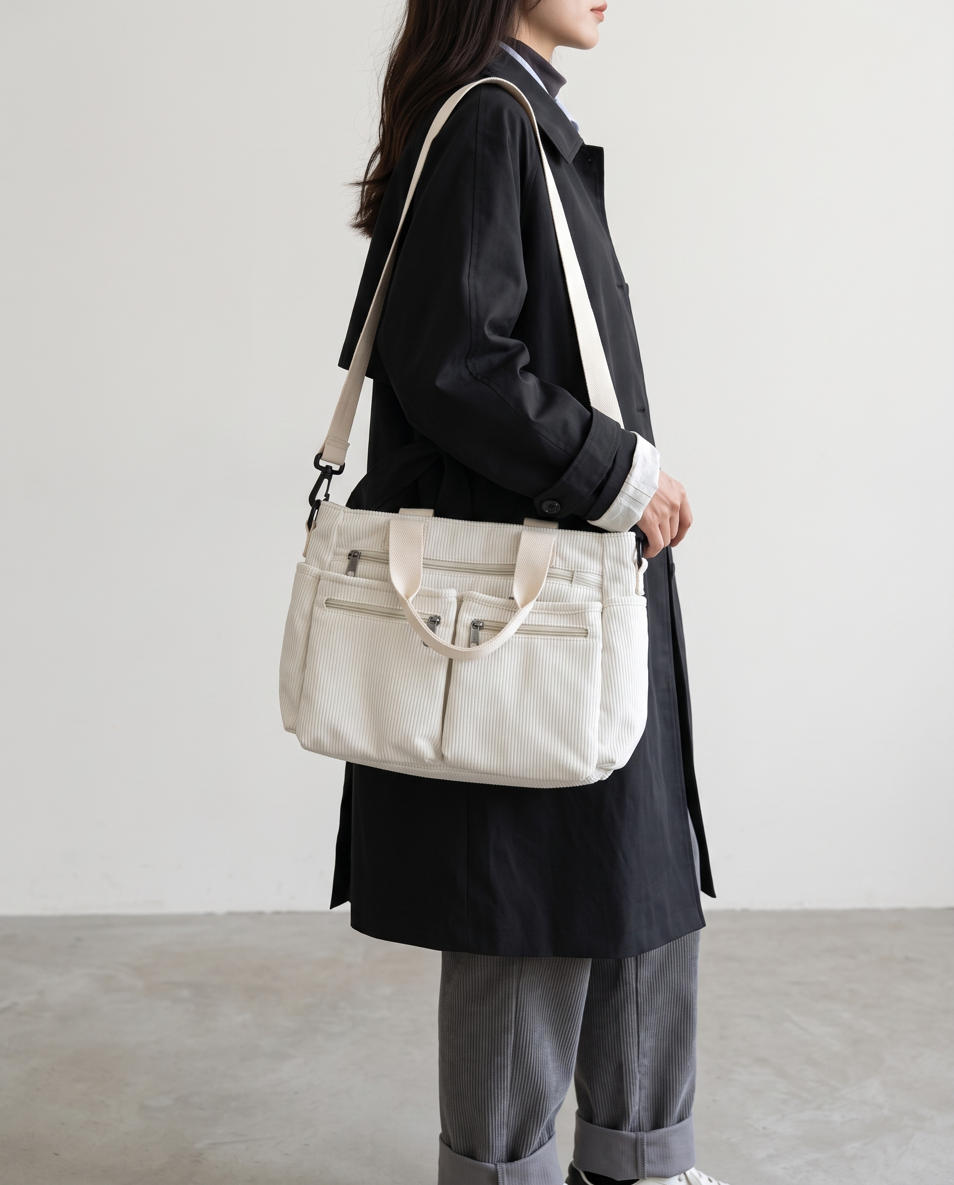 Griselda Corduroy Utility Tote Bag - Beige
