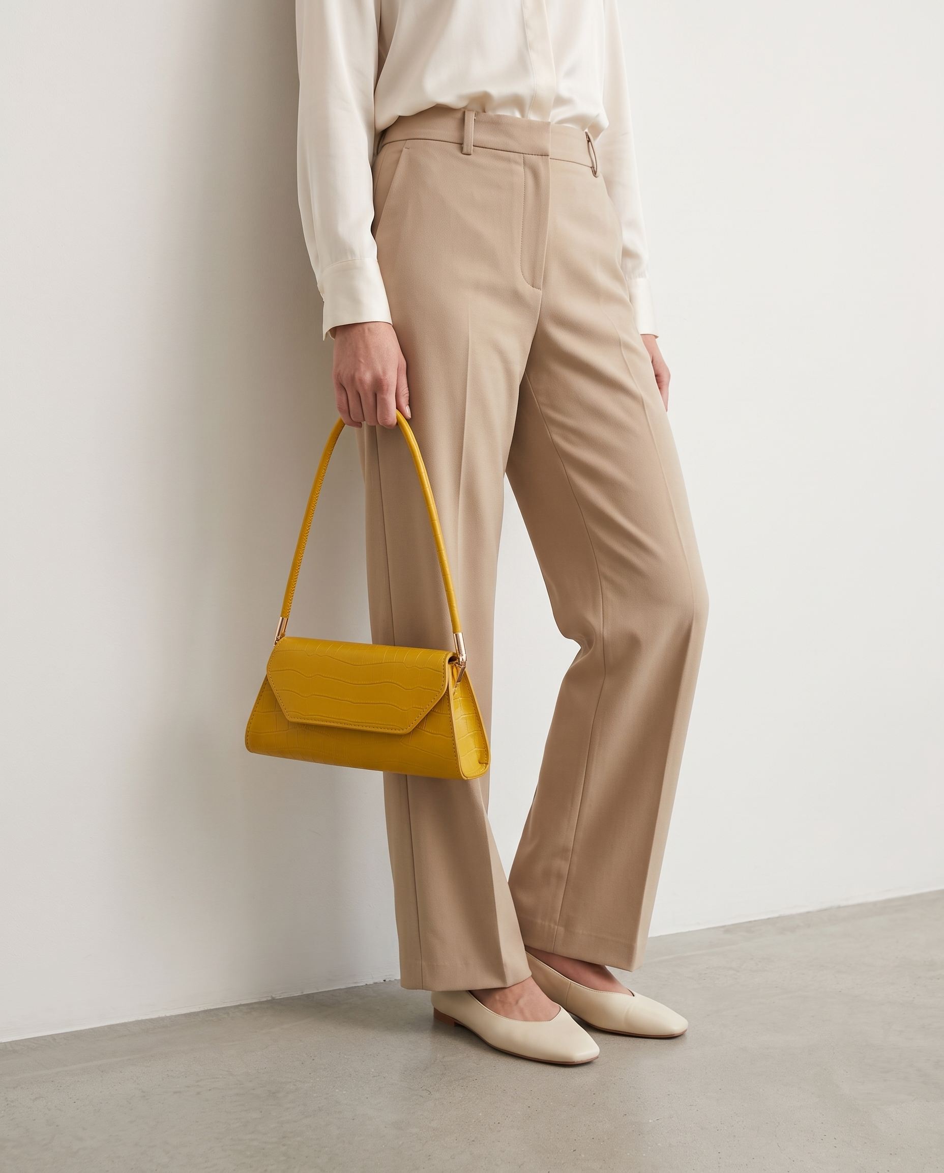 Philippa Croc Embossed Shoulder Bag - Yellow