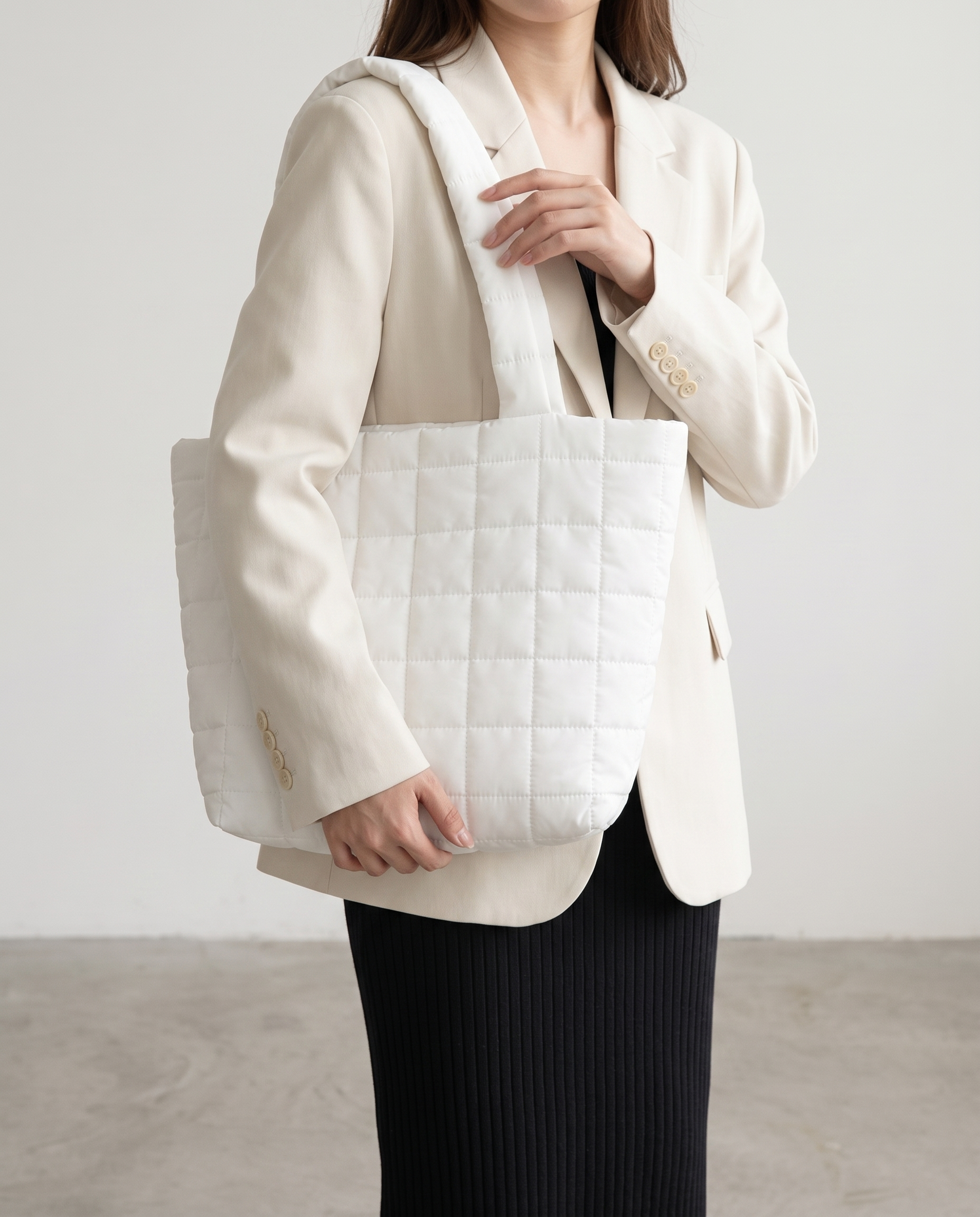 Briony Large Quilted Tote Bag - White