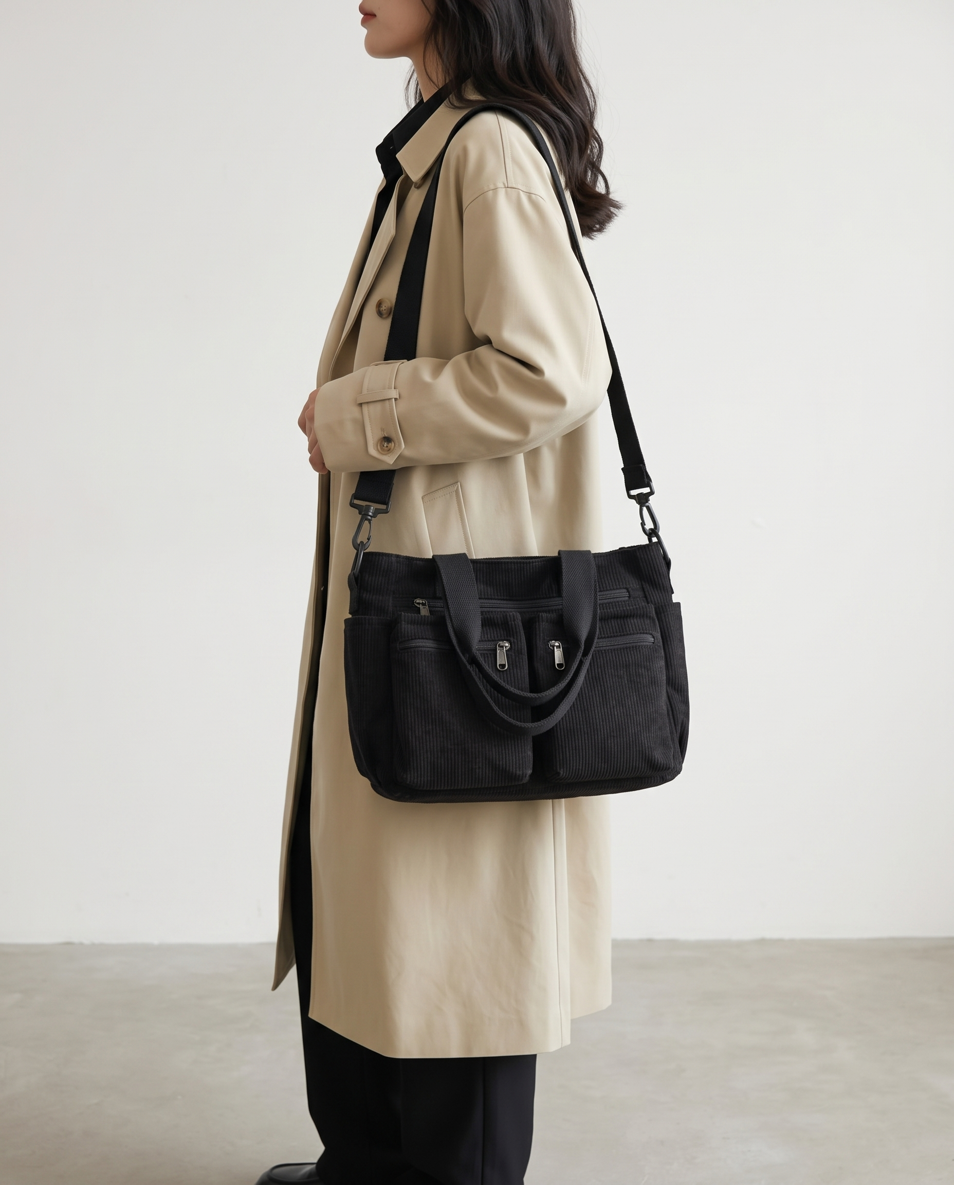 Griselda Corduroy Utility Tote Bag - Black