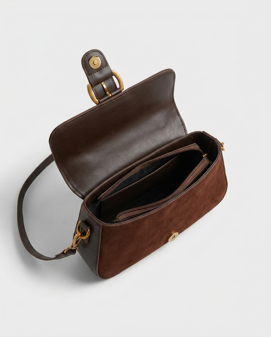 Verity Structured Women's Shoulder Bag, Faux Suede Statement Bag