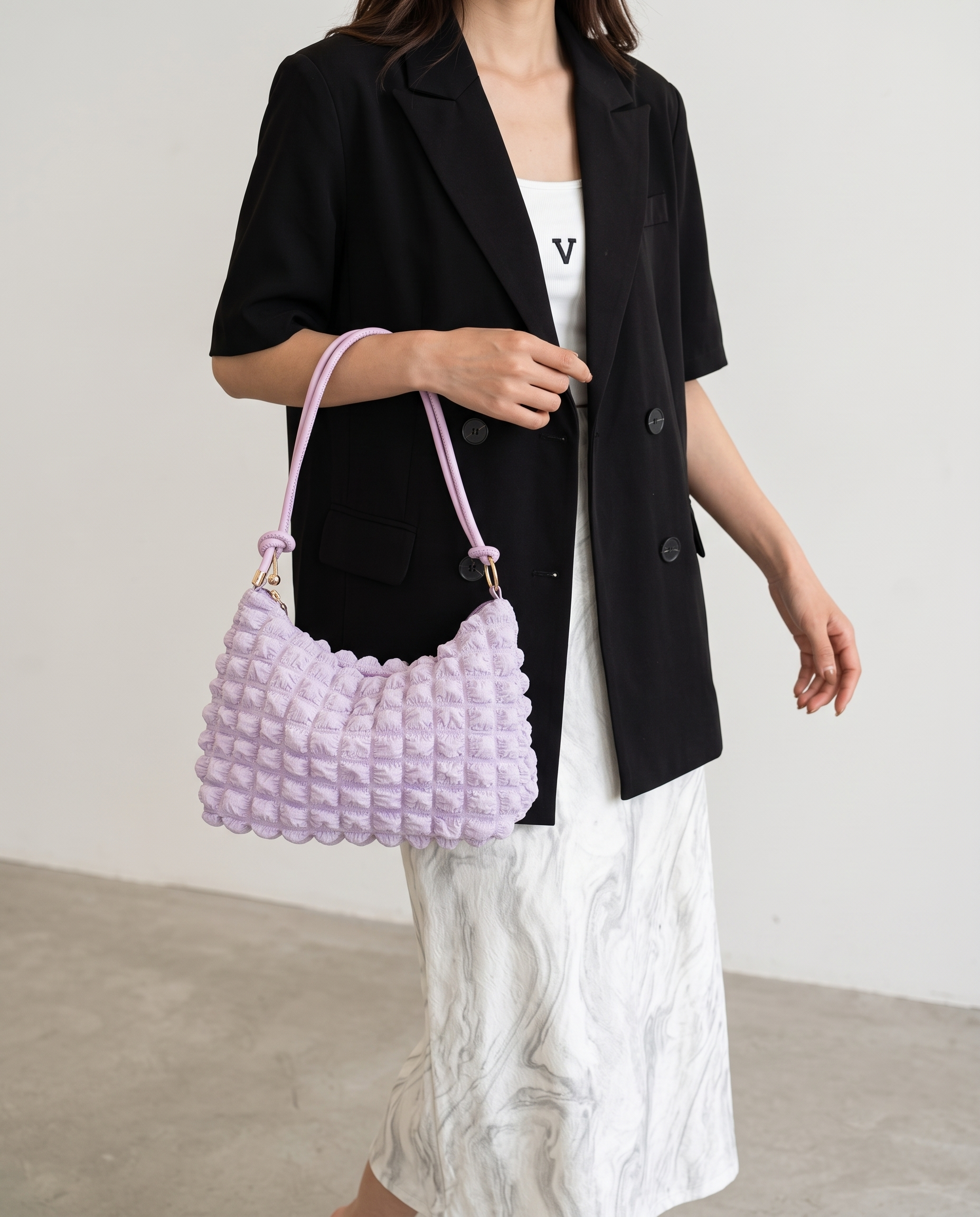 Marguerite Quilted Shoulder Bag - Purple