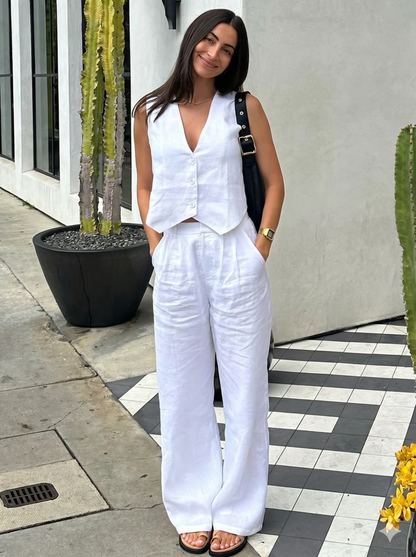 Viviana Linen Vest & Wide Leg Co-Ord Set
